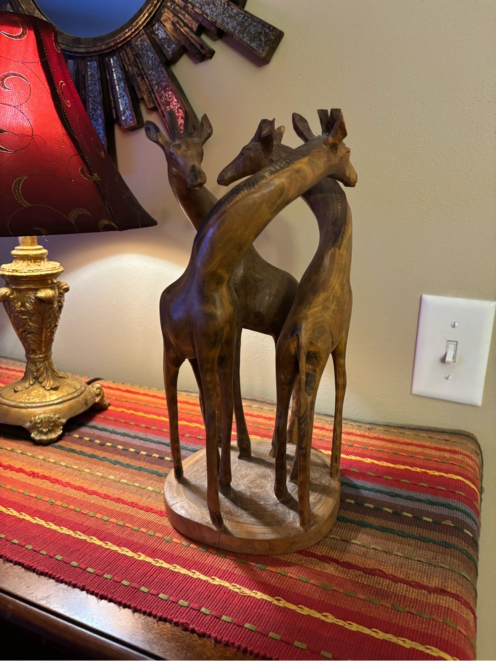 Handcarved Wooden Giraffe Sculpture - Brown Home Art